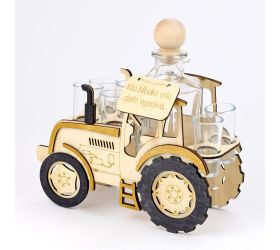 623 traktor/poháre drevo+sklo 26x25x10cm