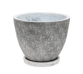 J81 kvetináč + miska okrúhly leaf biela 30h24,5cm m