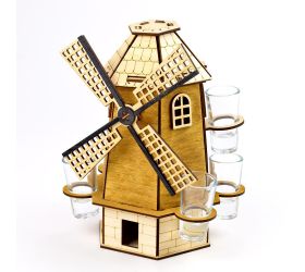 695 mlyn/poháre drevo+sklo 25x19x20cm