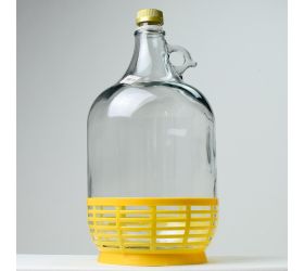 Pevná cena demižón sklo 5l s uchom /plast uzáver/plast košík *5260