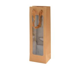 Taška darč fľaška kraft/okno v36x12x9cm 5126b 00