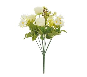 Kytica ruža biela, drob.kvety, zeleň 42cm