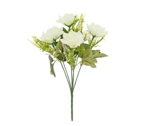 Kytica ruža biela, drob.kvety, zeleň 31cm