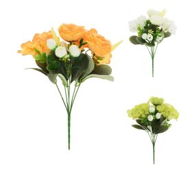 Kytica ruža,hydrangea, drob.kvety,zeleň mix/3f 32cm