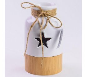Váza s hviezdou biela/drevo porc. 10.5*9.5*16.6cm