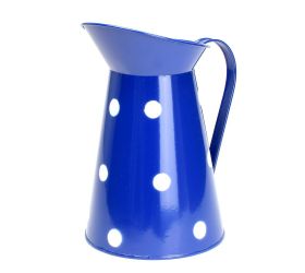 Váza džbán malý kov modrá veľké bodky v:22x12,5cm super cena
