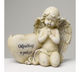 Anjel so srdcom sivý 21,5x12x18,5cm polyres