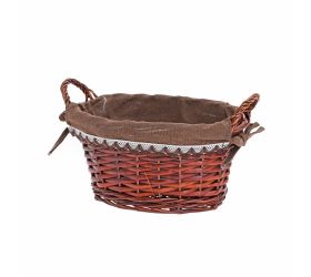 Prút. košík ovál tm.hnedý s rúčkou tm.hnedá  látka 29x23x15cm