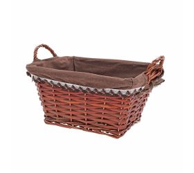 Prút. košík obdĺžnik tm.hnedý s rúčkou tm.hnedá látka 28x23x15cm