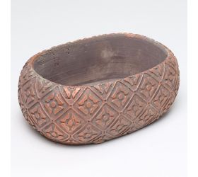 Obal oval cement šedý s medenou 20x13x7cm