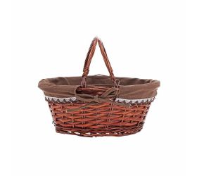 Prút. košík ovál tm. hnedá s rúčkou tm.hnedá látka 35x27x15cm