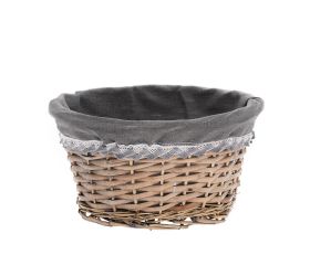 Prút. košík ovál šedý šedá látka 29x23x15cm