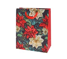 Taška vianočná výška 25 × 20+10 cm poinsettia on black