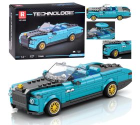 Technické bloky retro auto modrý kabriolet zlaté disky 417 dielikov