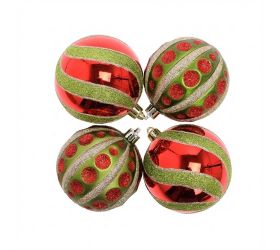 Vian. gule zeleno-červené, ornament plast s/4 8cm