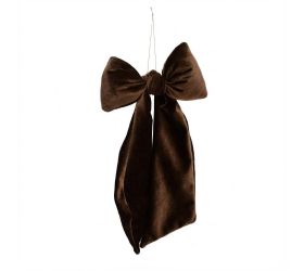Záves puf mašla hnedá zamat textil 20*35cm