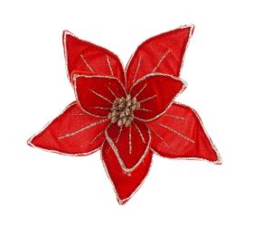 Ks vianočná ruža na klipe čer/šam zamat 20*20*6cm