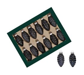 Šišky čierne mat/lesk sklo sada 12 ks 60 mm