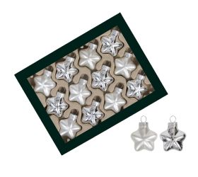 Hviezdičky strieborné mat/lesk sklo sada 12 ks 40 mm
