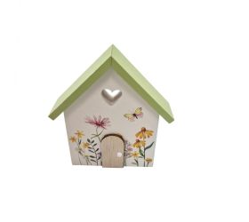 Domček kvety bie/zel drevo 11*3*12cm