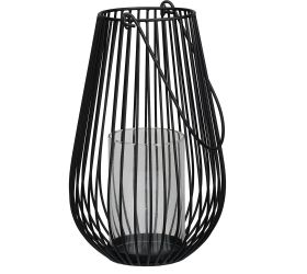 Lampáš kov čierny/ sklenený vklad 21x21/v34,5cm