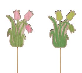 Zápich kytica tulipán drevo zel/ruž. mix s/16 7,5cm