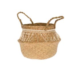 Ratanový koš se chomáčky, přírodní, 27 × 17 cm