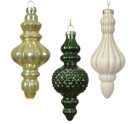 Ornament sklo záves mix zelená 5,813,2cm 3ass
