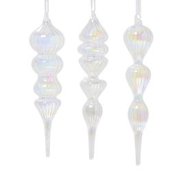 Ornament sklo transp.6x26cm 3ass