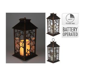 Led lampáš so sviečkou hviezdičky 23 cm čierny/časovač